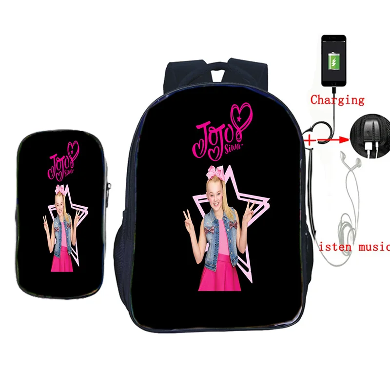 2 шт./компл. Jojo Siwa рюкзак usb зарядка школьные сумки для подростков девочек мальчиков ноутбук рюкзак для женщин мужчин повседневные дорожные сумки