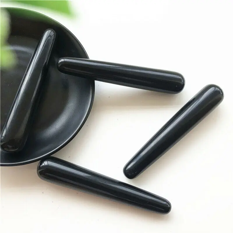 1pc Natural Black Obsidian Polished Massage wand Health Relaxation Crystal Stick Natural Stones and Minerals