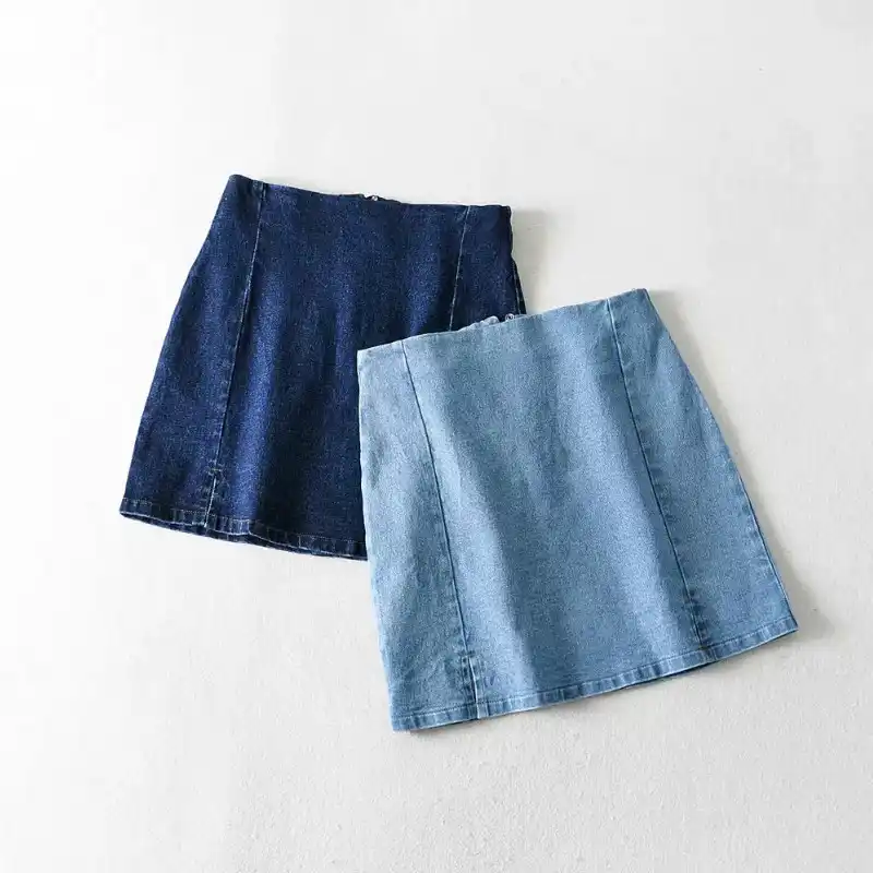 blue stretch denim skirt