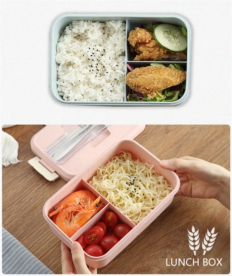 Microwave Lunch Box Wheat Straw Dinnerware Food Storage Container Children Kids School Office Portable Bento Box