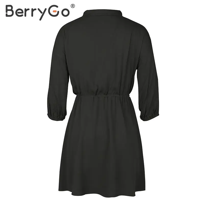 BerryGo, повседневное, на шнуровке, женское платье-рубашка, короткое, элегантное, а-силуэт, на пуговицах, платья для женщин,, весна, для офиса, платья для девушек, vestidos