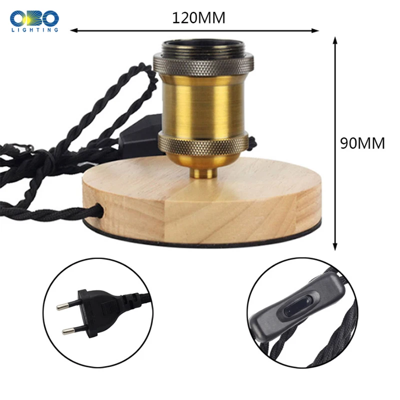 Vintage Table Lamp Single Iron Lampshade With Switch E27 Edison Lamp Base Dimming 1.8 m Wire Wood T