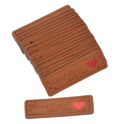 Brown 20PCS 18/20 штук ручной работы с красное сердце с надписью Love ПУ; кожа; с маркировкой теги для инструменты для шитья "сделай сама" сумки для одежды аксессуары для обуви - Цвет: Brown 20PCS