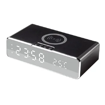 

LED Electric Alarm Clock With Wireless Charger Desktop Digital Thermometer Clock Bluetooth Headset Dual-use Silent Alarm Clock