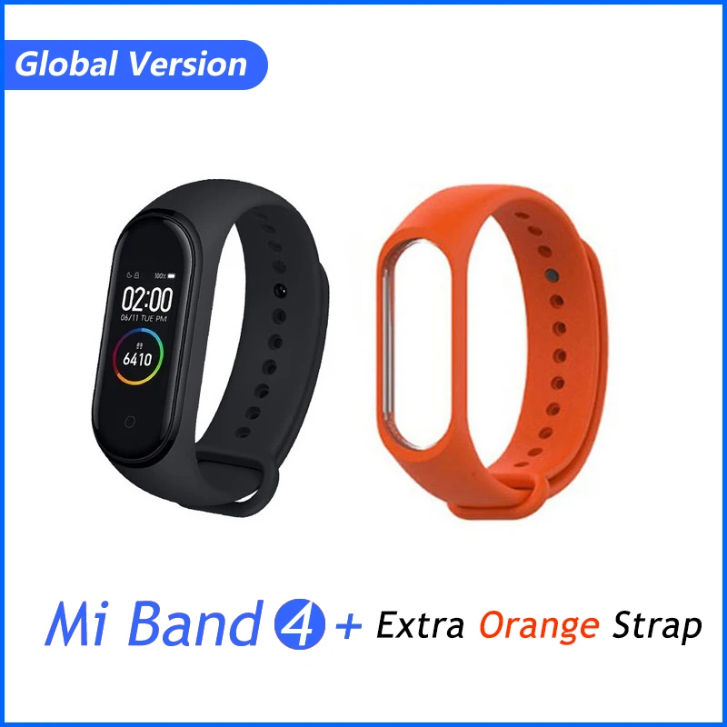 GB add orange Xiaomi Mi группа 3 4 глобальная Версия смарт-Браслет фитнес-браслет часы 3 большой сенсорный экран сообщение время сердечно - Цвет: GB add orange