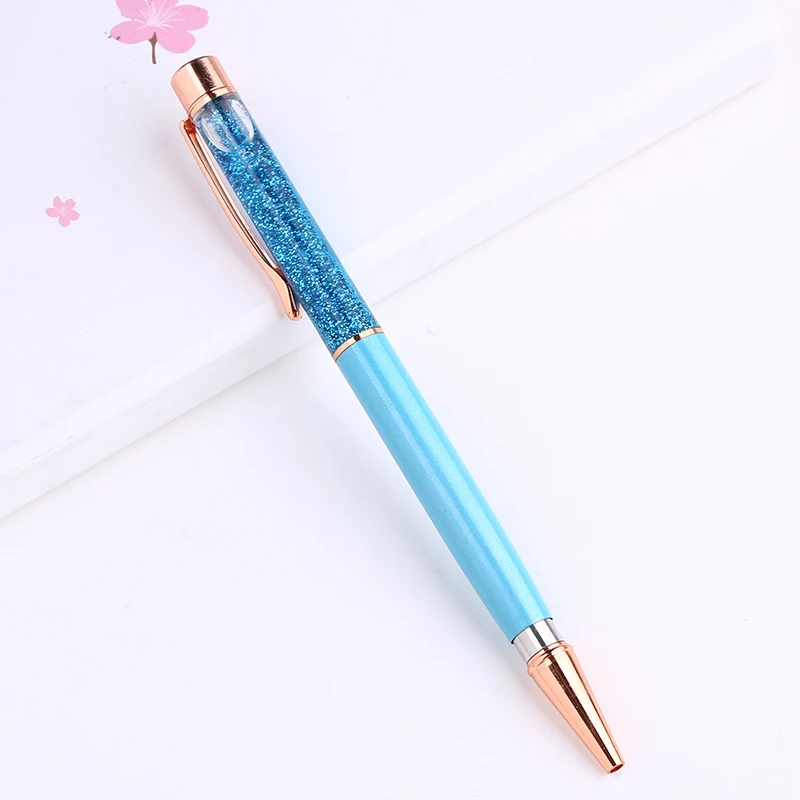 Light Blue Кристальная шариковая ручка Swaroski, персонализированные алмазные Роскошные Металлические Ручки, креативные школьные офисные стационарные подарки с логотипом на заказ - Цвет: Light Blue