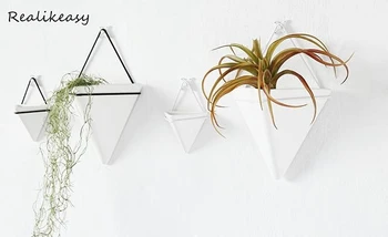 

Succulents Hanging Wall Pots Wrought Iron Triangle Vase Ceramic Flower Pots Living Room Bedroom Home Wall Decor Ornaments ZM216