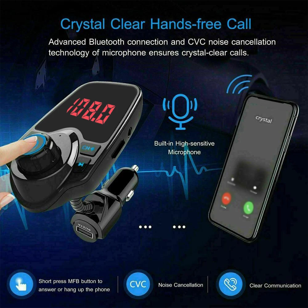 T10 беспроводной автомобильный Bluetooth fm-передатчик MP3 радио плеер адаптер Handfree Автомобильный комплект USB зарядное устройство 2.1A зарядка