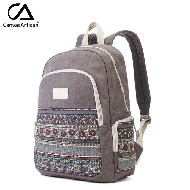 

Cool Ethnic-Style Backpack Canvas Bag Backpack Large-Volume Book Europe And America-Outdoor lv xing bao dai Retro Casual