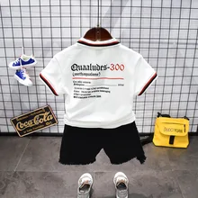 Корейско-Стиль детская одежда новые летние Стиль, из вельвета, для мальчика футболка с коротким Футболка с рукавами для малышей Детские Поло рубашка D1272 брюки D1195