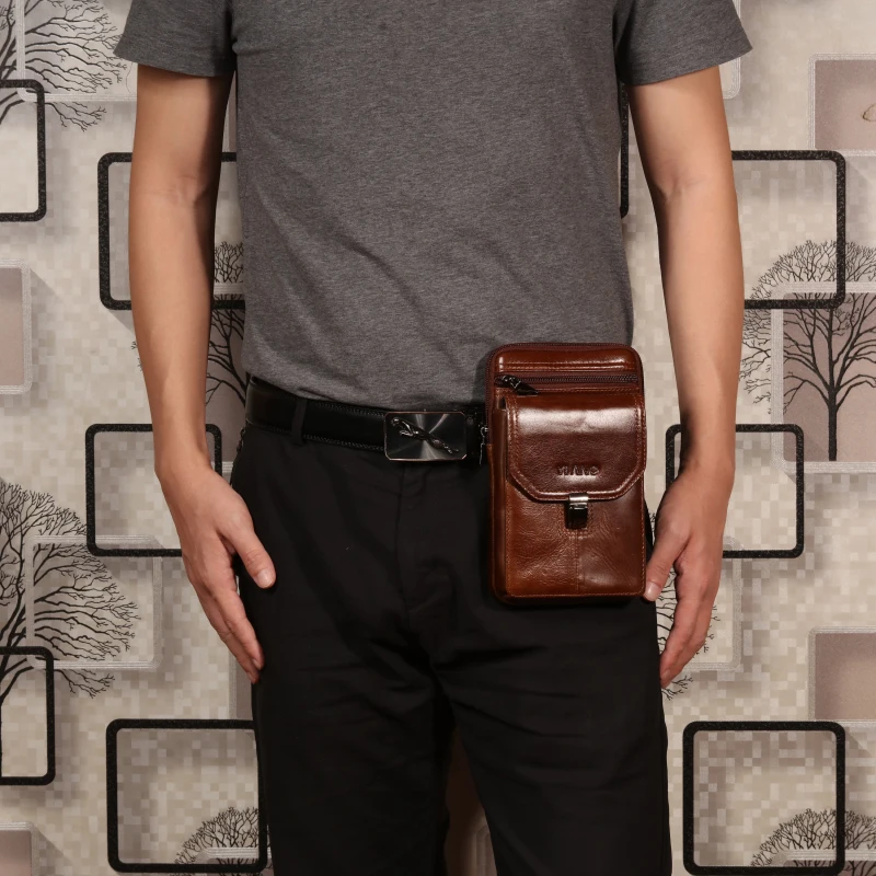 Genuine Cowhide Leather Men Waist Bags For Man Belt Waist Packs Shoulder Bag Travel Crossbody Bag Male Phone Pouch Fanny Pack