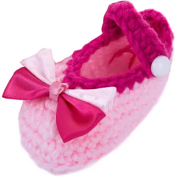 

Newborn Baby Infant Girls Bow Tie Crochet Knit Socks Crib Shoes Prewalker 0-12 Months (Type 2)