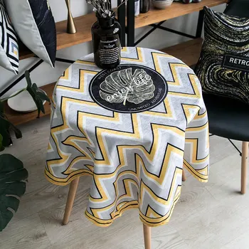 

DUNXDECO Tablecloth Small Table Cover Waterproof Fabric Modern Simple Geometric Yellow Wave Enjoy Life Desk Mat New Room Decor
