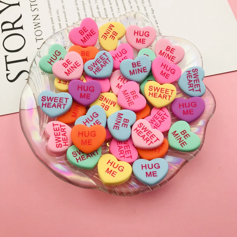 Resin Pastel Conversation Heart for Crafts Making Scrapbooking Jewelry Accessory DIY 20pcs