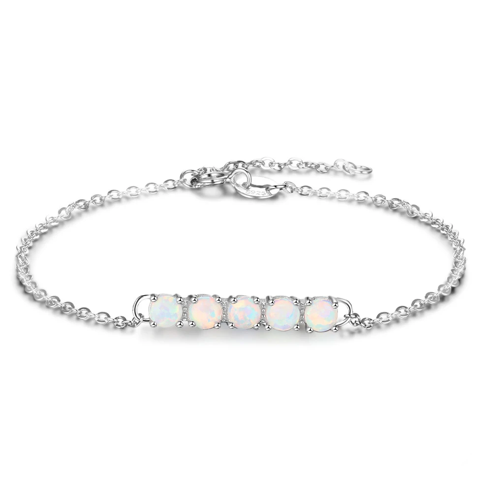 

100% Real 925 Sterling Silver Opal Bracelets 5 Opal Single Row Chain Bracelets for Women Girls Birthday Gifts Fine Jewelry