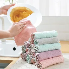 

8pcs Double-layer Absorbent Microfiber Kitchen Cloth Tableware Household Cleaning Towel Coral Fleece Scouring Pad Kitchen Items