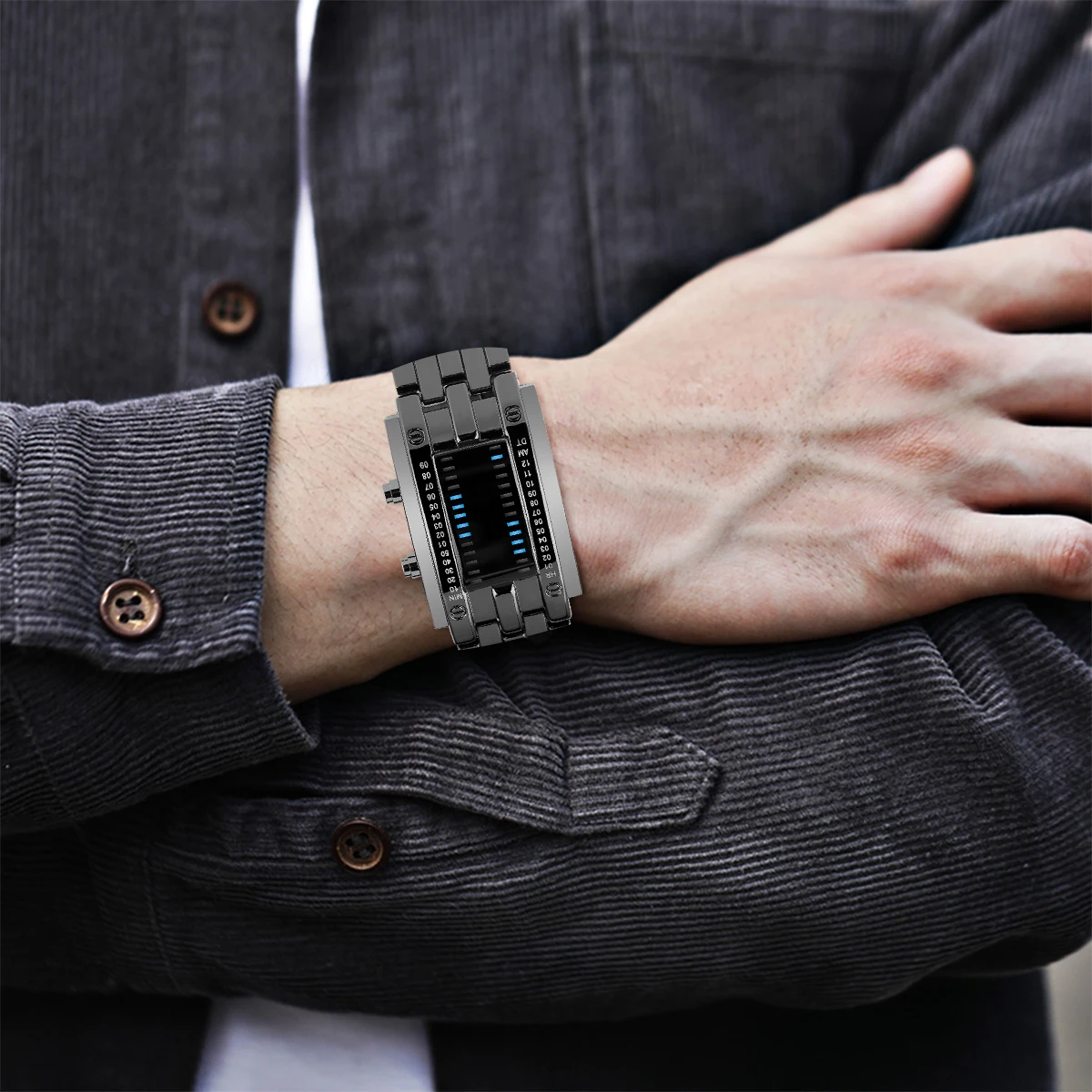 Orologio digitale da uomo nero/argento creativo quadrante binario leggero a  doppia fila LED orologio sportivo da uomo orologi da polso in acciaio  inossidabile|Digital Watches| - AliExpress
