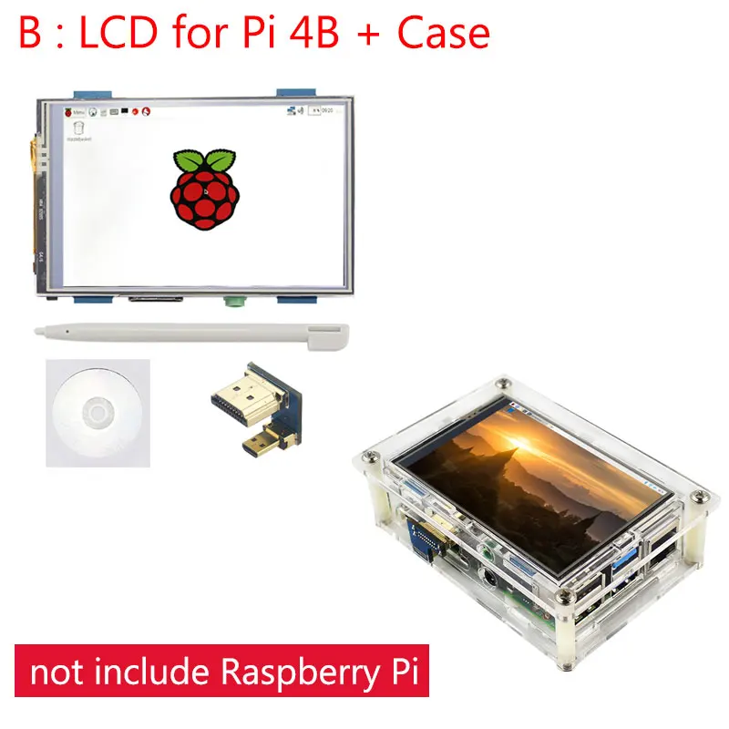 Raspberry Pi 4 Модель B 3,5 дюймов сенсорный экран 480x320 до 1920x1080 HDMI ЖК-дисплей+ акриловый чехол для Raspberry Pi 4B/3B+/3B - Цвет: for 4B with Case