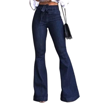 

Women High Waist Jeans Micro-elastic Flared Lace-up Comfortable Jeans Trousers XRQ88