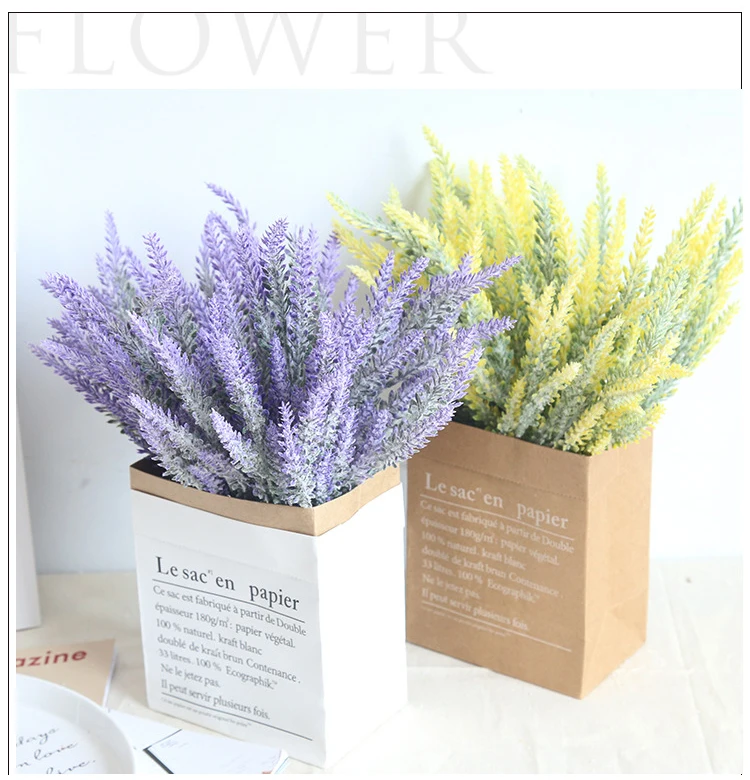 JAROWN Artificial Lavender Fake Flower Wedding Romantic Provence Decoration Nordic Style Vase Mini Storage Kraft Paper Bag Home Decorative (5)