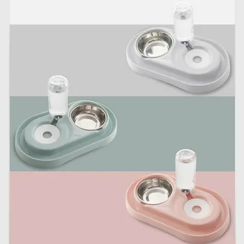 

2 In 1 Pet Feeding Bowls, Automatic Water Drinking Fountain Stainless Steel Sanitary Food Feeder