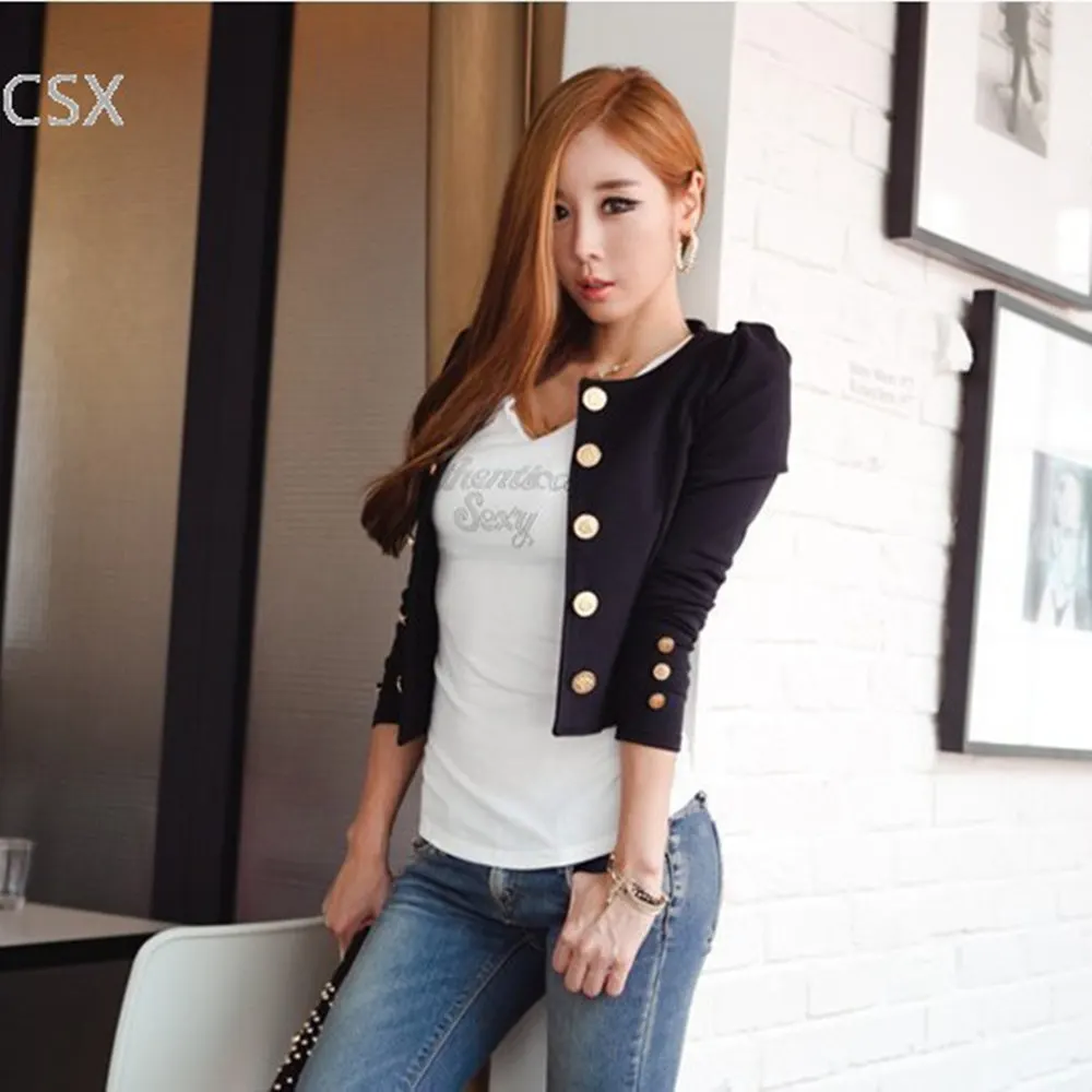 Женский приталенный костюм с длинным рукавом куртка черного цвета коротким