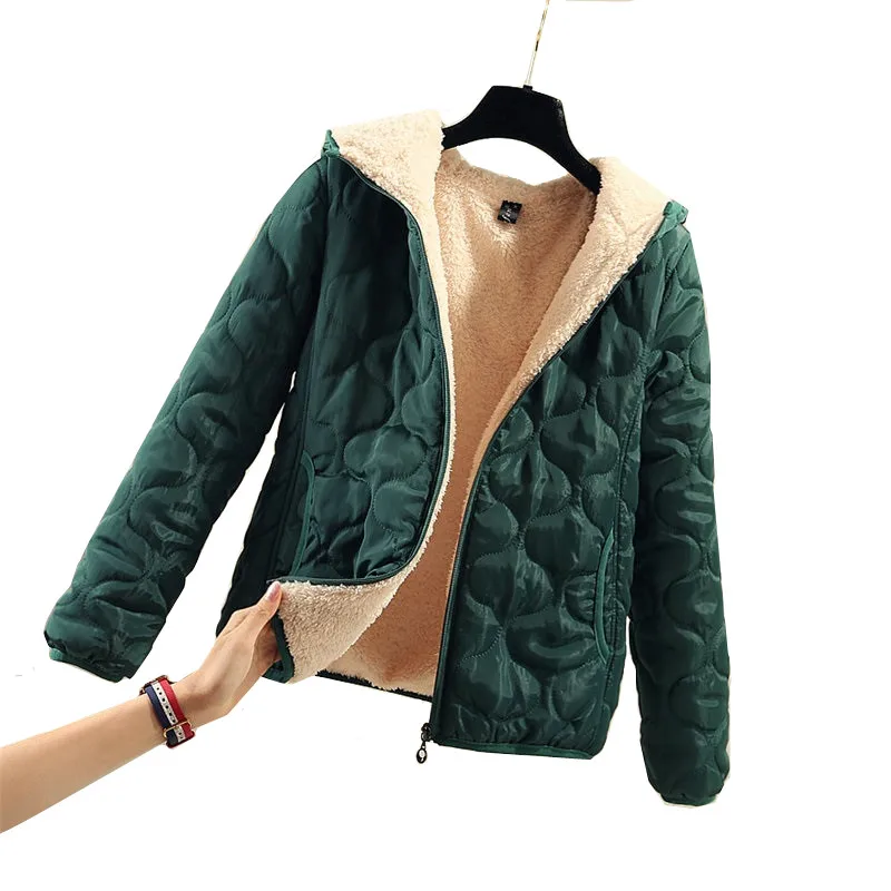Зимняя женская куртка с капюшоном из овечьего меха теплая бархатная Толстая короткая женская куртка повседневная хлопковая Базовая куртка плюс размер верх от куртки-парки 3XL