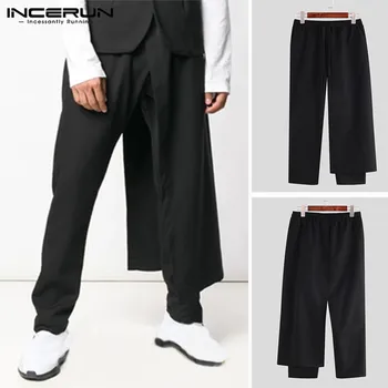 

INCERUN Solid Color Men Pants Elastic Waist Personality 2020 Casual Harem Trousers Men Fashion Streetwear Irregular Pants S-5XL