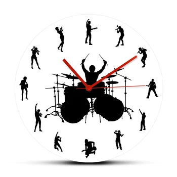 

Music Band Live Wall Clock Music Studio Silent Non Ticking Silent Wall Watch Guitarist Drummer Rock Band Concert Live Home Decor
