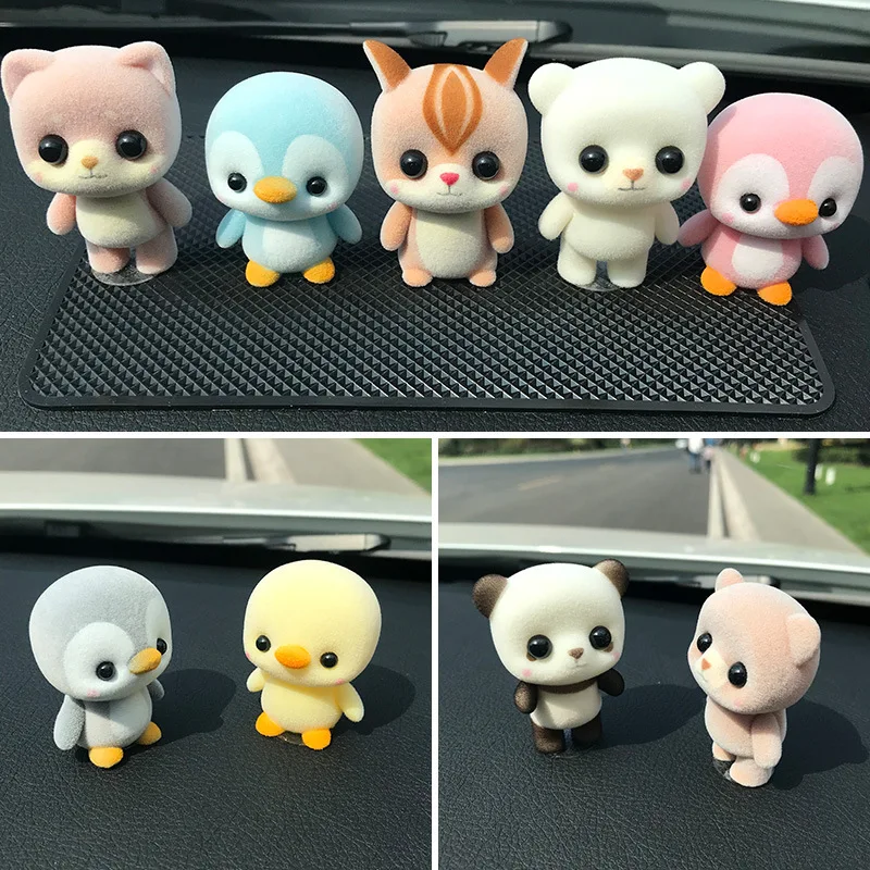 

18 Different Styles Cute Flocked Fabric Animal Car Decoration Kawaii Duck Rabbit Dog Action Figure Automobile Decoration