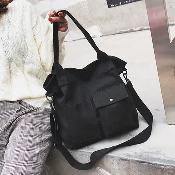 

Canvas Big Bag Tot Female Commuter Bag Literary Student Retro Casual Woman Large Capacity Shoulder Bag Solid Color Shopping Lady
