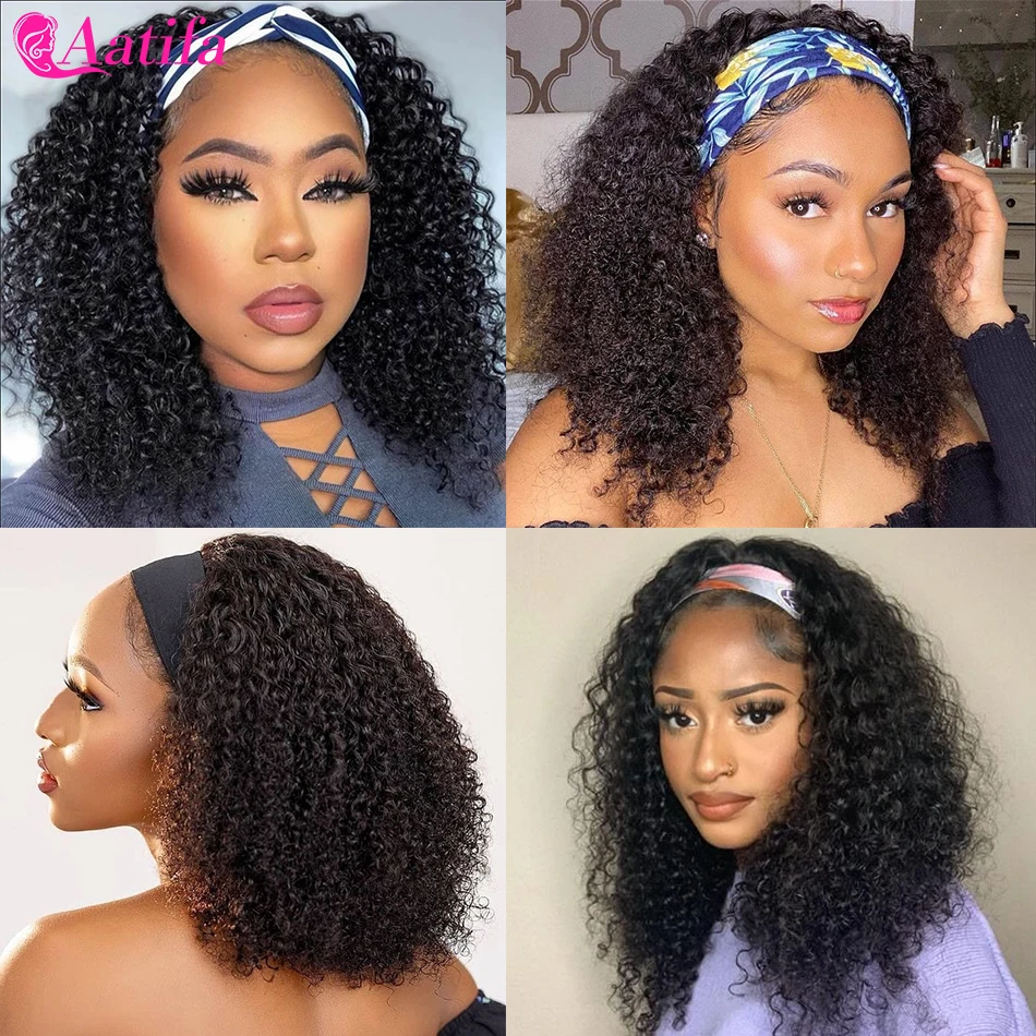 Short Headband Wigs Human Hair Malaysian Kinky Curly Human Hair Wigs Full Machine Headband Wigs For Women Curly Hair Wig 30 Inch