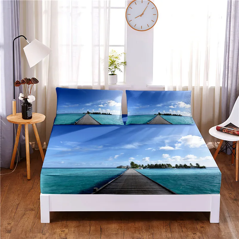 

Lake Digital Printed 3pc Polyester Fitted Sheet Mattress Cover Four Corners with Elastic Band Bed Sheet Pillowcases