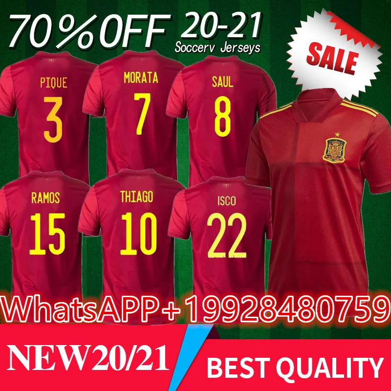 

Top 2020 2021 Spain Home Soccer Jerseys PIQUE A.INIESTA MORATA THIAGO RAMOS ISCO Diego Costa 20/21 Spain Away Football Shirts