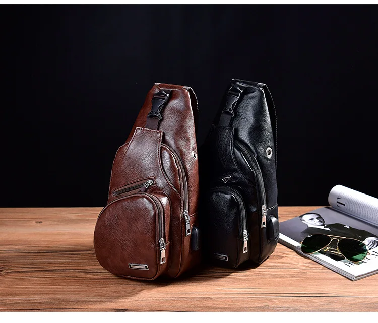 Vintage Leather Sling Waist Bag for Men New Travel Chest Pack Portable USB Charging Crossbody Bags Male Black Shoulder Waist Bag (12)