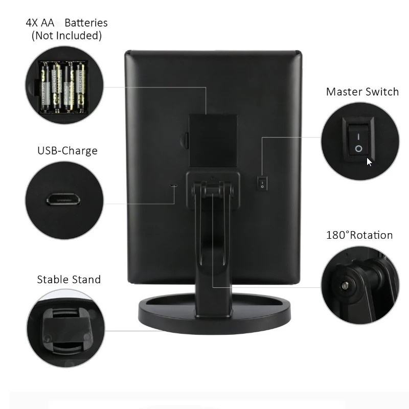 Touch Screen Trifold 22 LED Lighted Vanity Makeup Mirror with 1x/2x/3x Magnification USB Charging 180 Degree Adjustable Stand makeup mirror,magnifying mirror