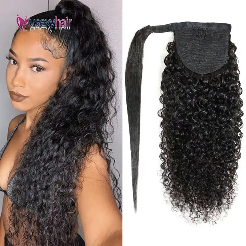 Extensions De Cheveux Bresiliens Naturels Remy Usexy Cheveux Boucles Queue De Cheval A Enrouler Avec Clip Pour Femmes Noires Aliexpress