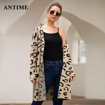 

Antime Leopard Long Sweater Women Knitted Open Stitch 2019 Autumn Cardigan Casual Long Sleeve Winter Sweater Plus Size