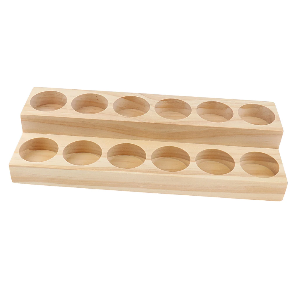 Natural Wood 2-Tiers Aromatherapy Perfume Essential Oil Display Storage Organizer Rack Stand Holder for 12 Pieces 15ml Bottles