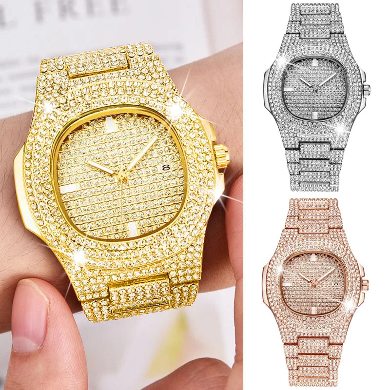 Cheap Dropshipping Mens Watches Top Brand Luxury Iced Out Watch Diamond Watch for Men Stainless Steel Business Wristwatch Man Hip Hop