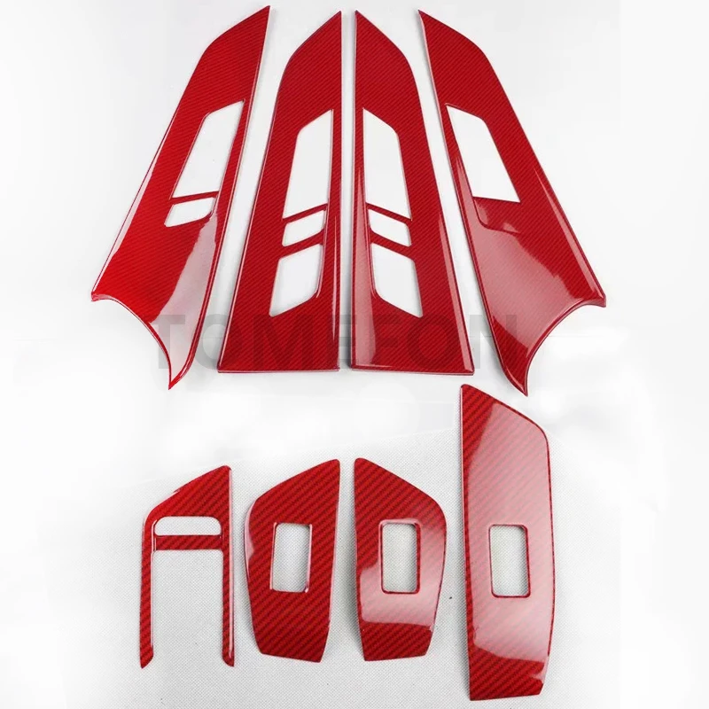 RED8pcs TOMEFON для Audi A4L A4 B9 LHD ABS внутренняя дверная ручка подлокотник панель окно Лифт крышка наклейка отделка Аксессуары Карбон - Название цвета: RED8pcs