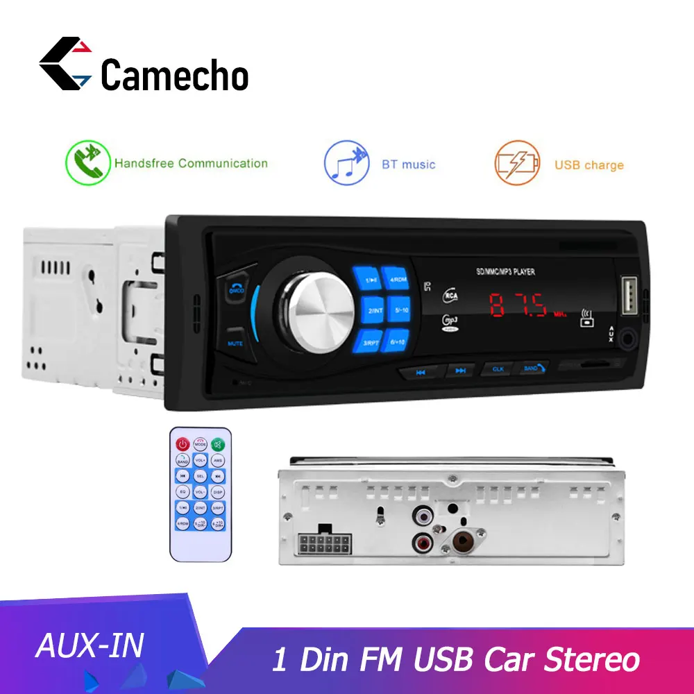 Camecho Авторадио Bluetooth Авто 12 в автомобильный стерео радио FM Aux-IN входной приемник SD USB In-dash 1 din автомобильный MP3 мультимедийный плеер