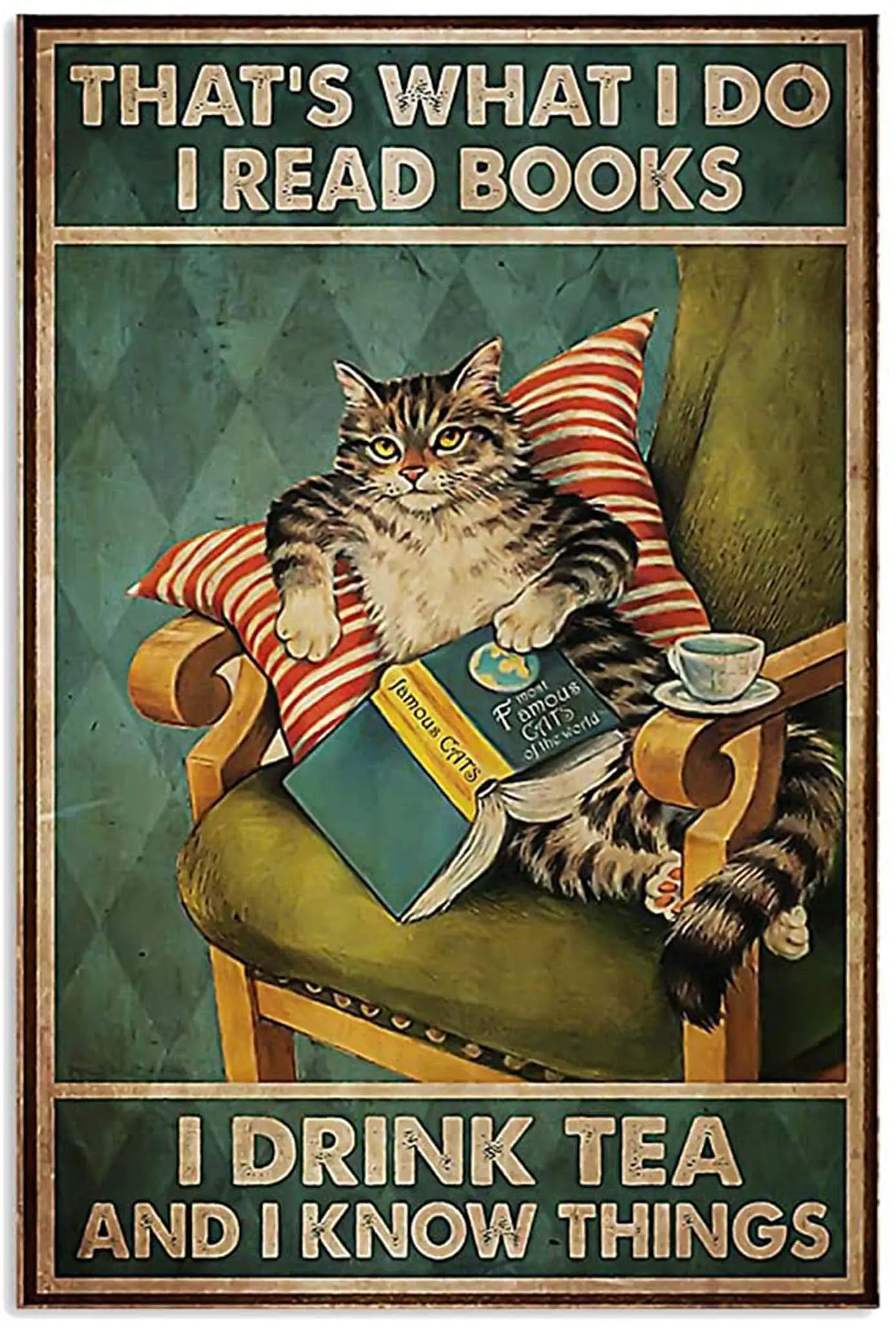 Кот что я делаю читаю книги пью чай и знаю вещи плакат печать отлично на Рождество