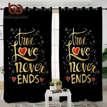 

BeddingOutlet Golden Luxury Curtain Letters True Love Living Room Curtain Couples Gift Heart Printed Curtain For Bedroom 1-Piece