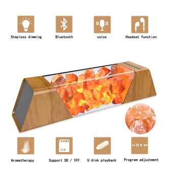 

Himalayan crystal salt lamp wireless Bluetooth creative speaker personality wood grain home living room light