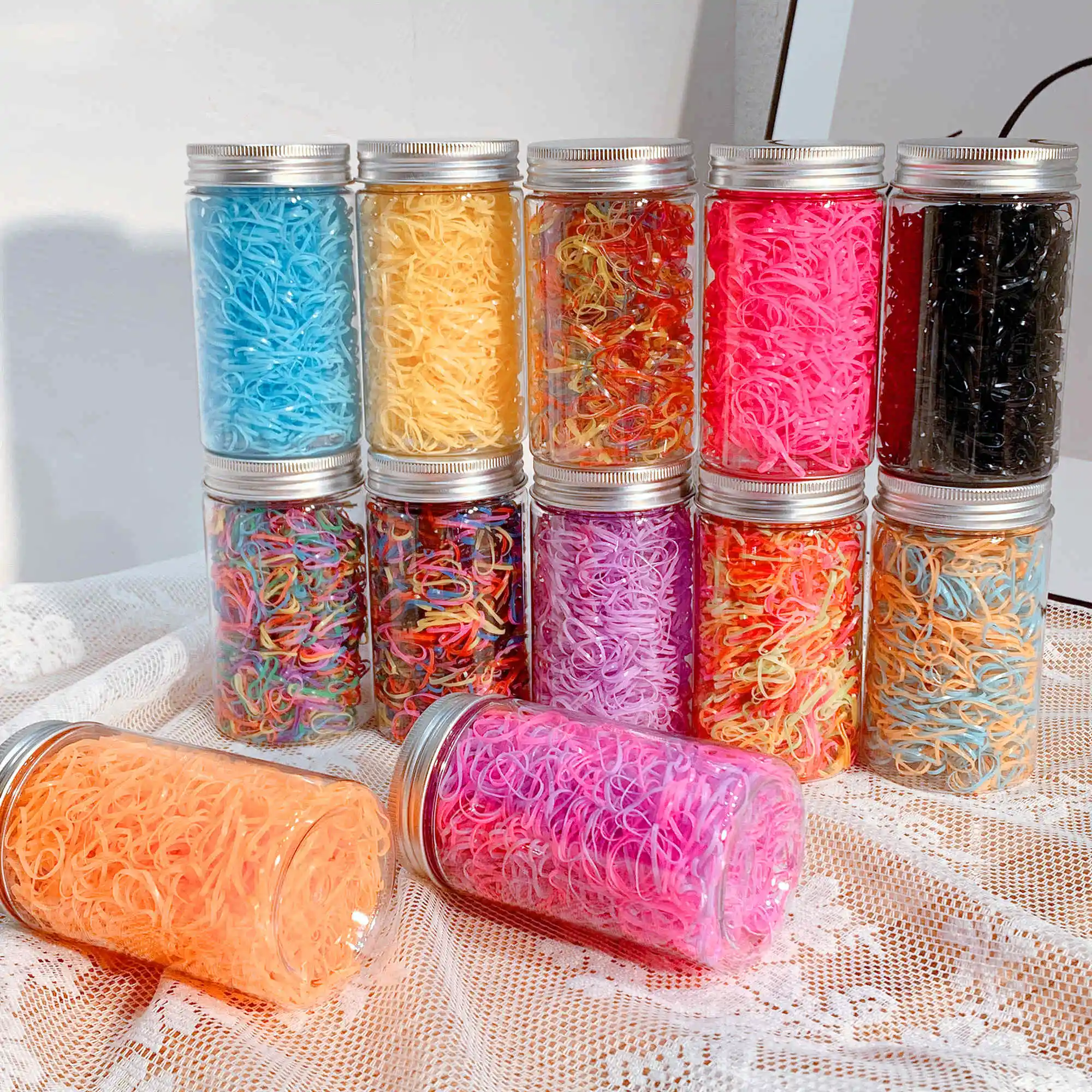 1000PCS/Glas Nette Bunte Kleine Einweg Haarbänder Scrunchie Mädchen Elastische Gummiband Mode Haar Zubehör Haar Krawatten – Detail 4