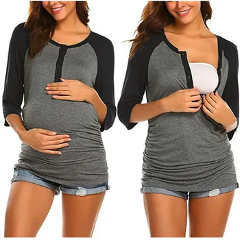 

Summer Maternity Tops Breastfeeding Pregnancy Women Clothes Stitching Maternity T-Shirt Pregnancy Tops Outfits B0086