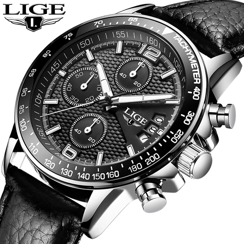 

LIGE Mens Watches Top Brand Luxury Casual Fashion Sport Watch Men Leather Waterproof Clock Quartz Wristwatch Relogio Masculino