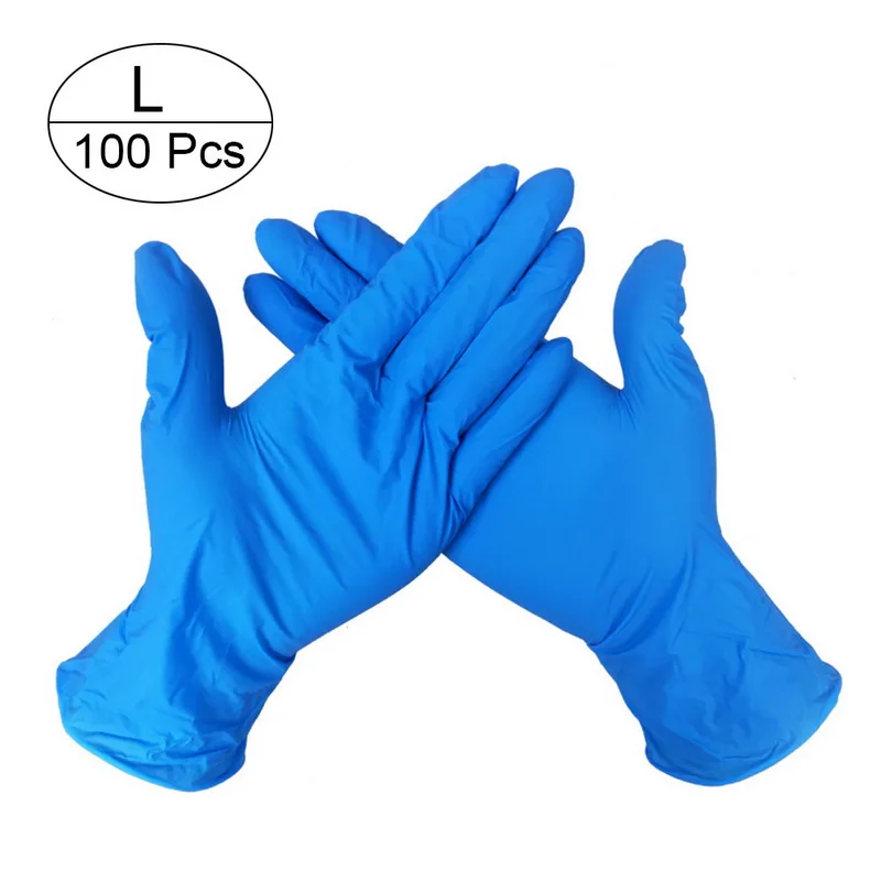 blue L 100 шт 3 цвета одноразовые латексные перчатки для мытья посуды/кухни/медицинских/рабочих/резиновых/садовых перчаток универсальные для левой и правой руки - Color: blue L