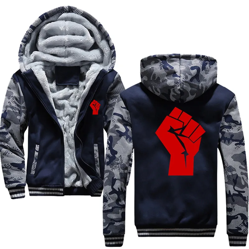 Angry Fist Graphic Hand зимняя мужская толстовка с капюшоном Повседневная теплая толстовка с капюшоном мужская Толстая спортивная куртка - Цвет: Navy blue